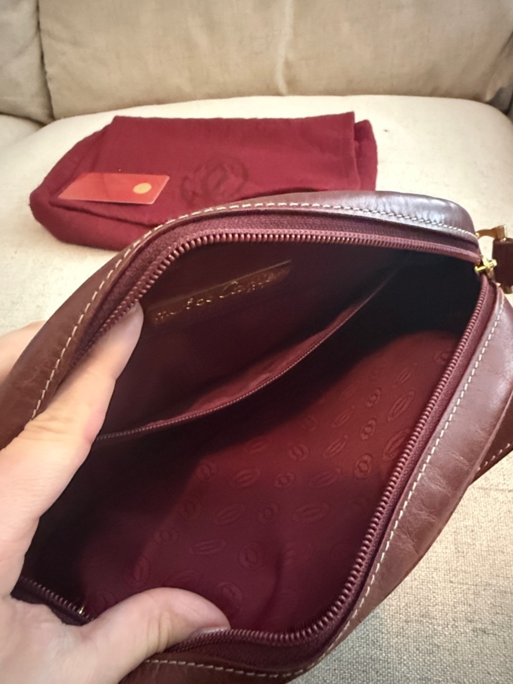 Cartier Brown Leather Crossbody Bag with Burgundy Dust Bag - Picture 7 of 14